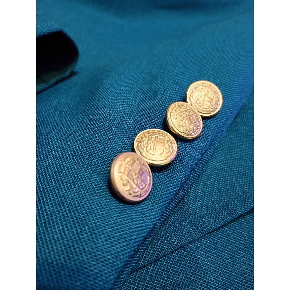Michael Sterns Vintage Mens Teal Blue Blazer Gold Crest Buttons Made in USA - Picture 5 of 13